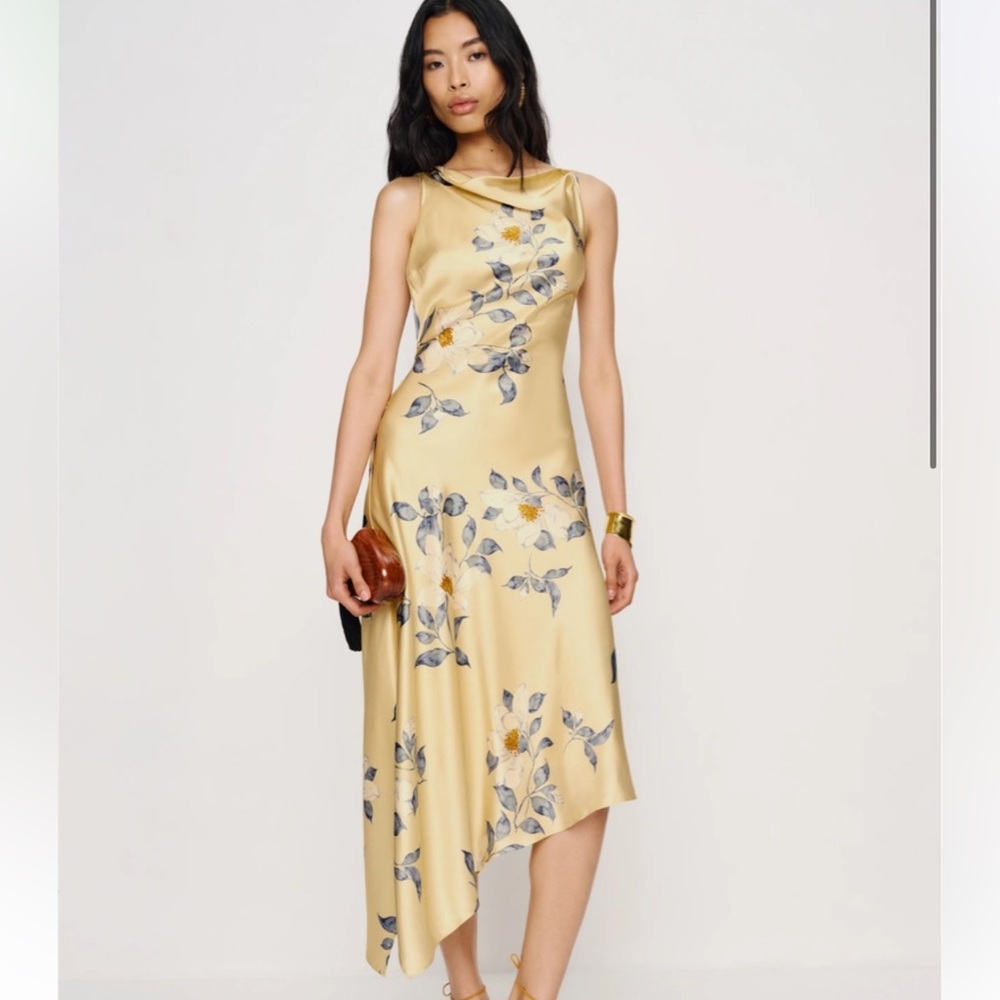 Reformation Scotia Silk Dress Butter Yellow Dress Size M NWT
